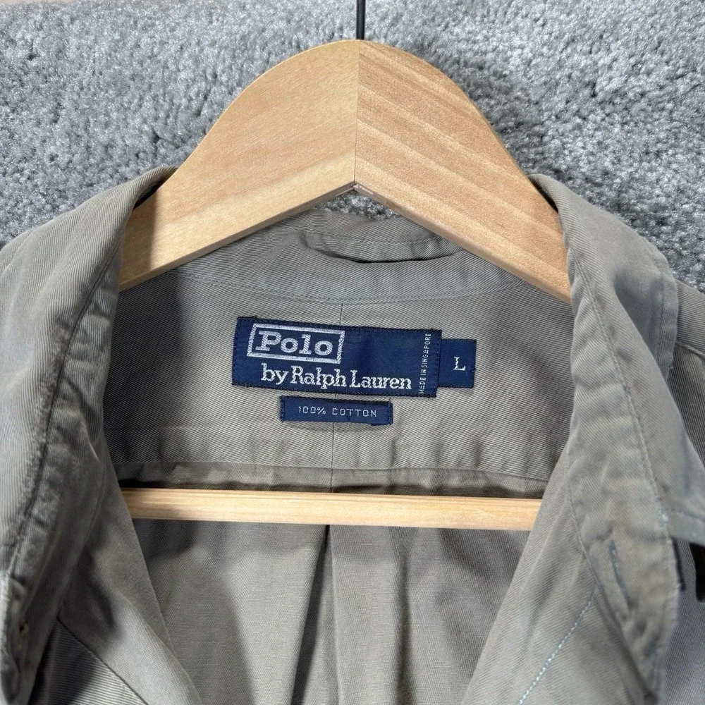 Vintage Polo Ralph Lauren Shirt Mens L Beige Khaki Pockets Utility‎ Safari 90s